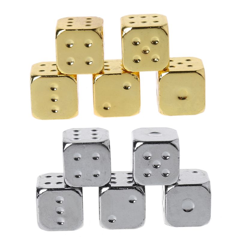 5pcs 13mm Metal Dice Gold/Silver Solid Heavy Dice Bar Night Club Party Drinking DND Game Dice R9CE