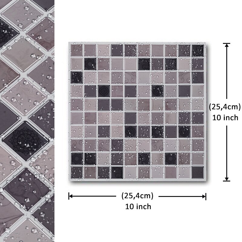 3D Selvklæbende Mosaik Sten Baggrund Selvklæbende Flise Vægdekoration Vinyl 25x25cm: T80258