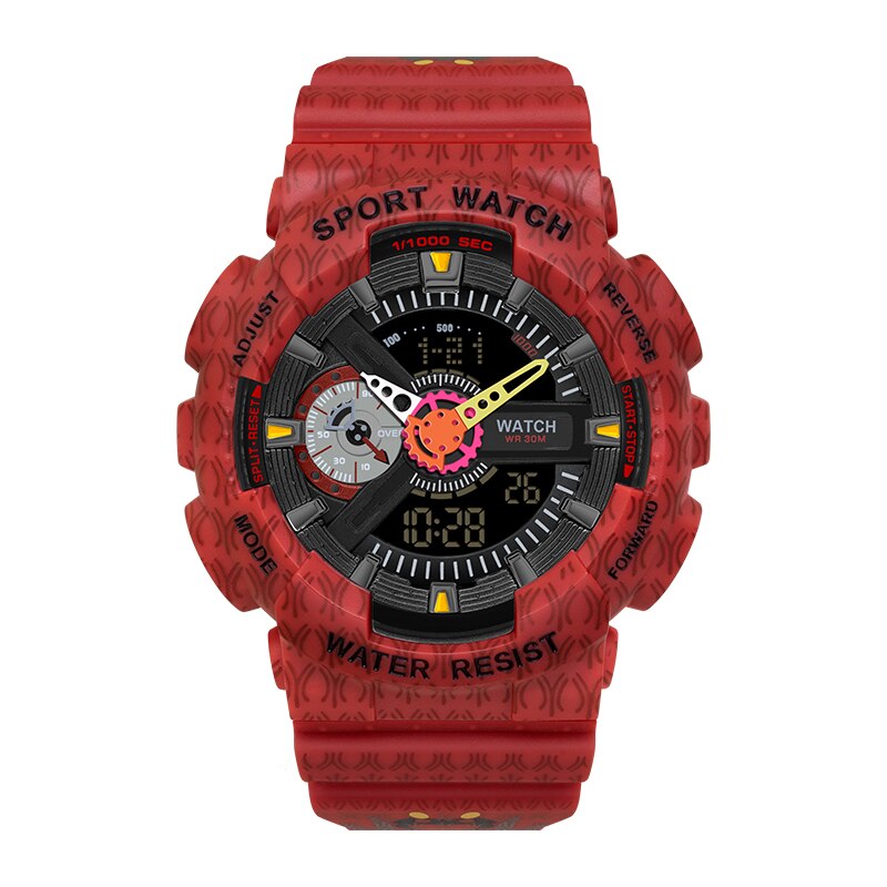 SANDA Elektronische LED Licht männer Uhren Zeiger Und Digital Armbanduhr Luxus Zählen Unten Stoßfest Uhr Herren Für Stunde: fünf Tiger rot