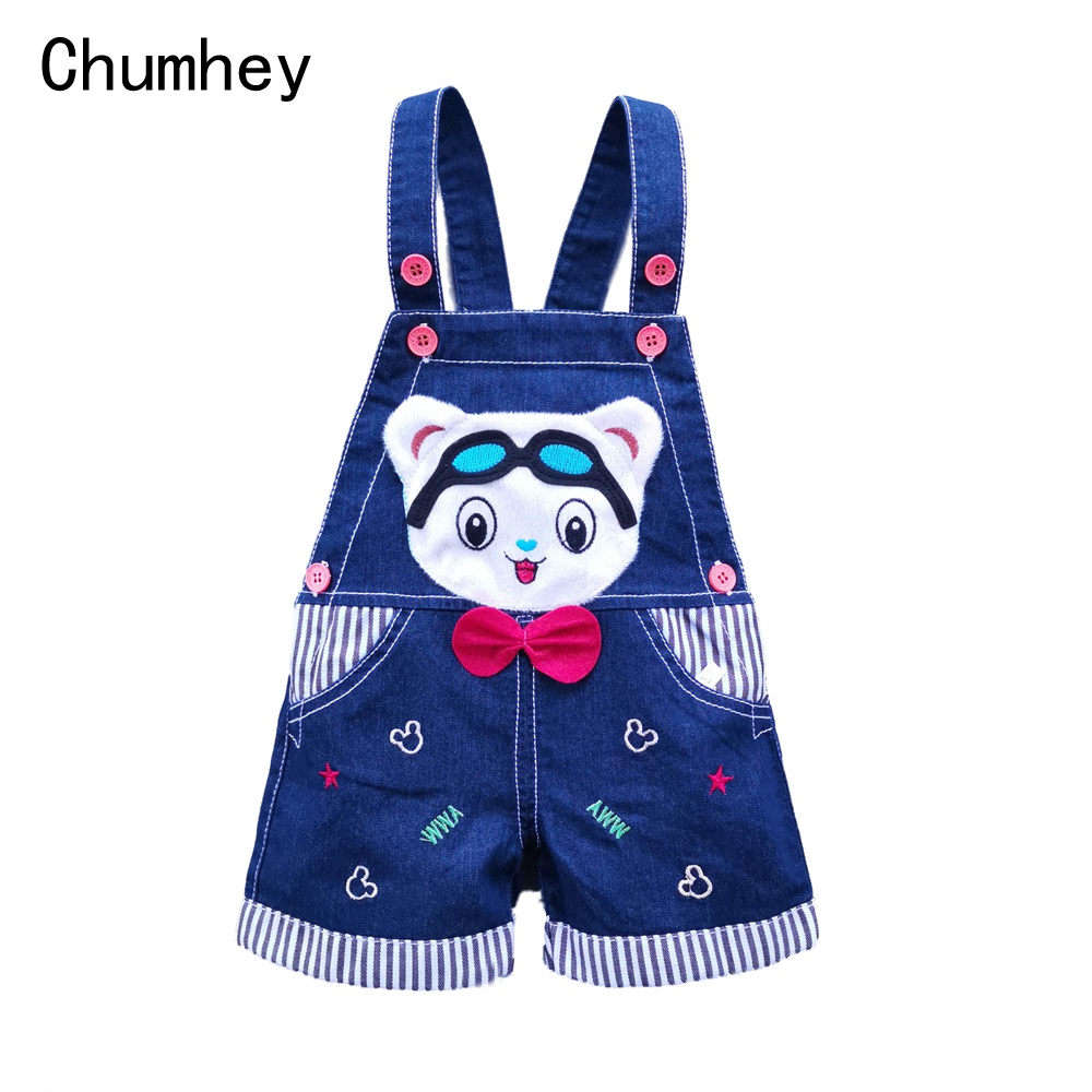 Baby Boys Girls Jeans Overalls Shorts Toddler Kids Denim Rompers Cute Cartoon Bear Bebe Jumpsuit For Summer Bib Pants Clothes