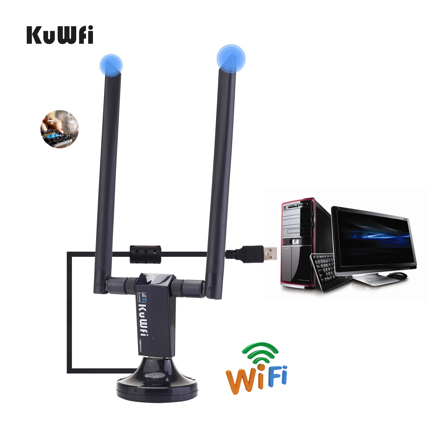KuWFi mini USB3.0 Wifi Adapter 1200Mbps 5dBi Antenne PC USB Wi-fi Empfänger Dual Band High Speed Drahtlose Netzwerk Karte