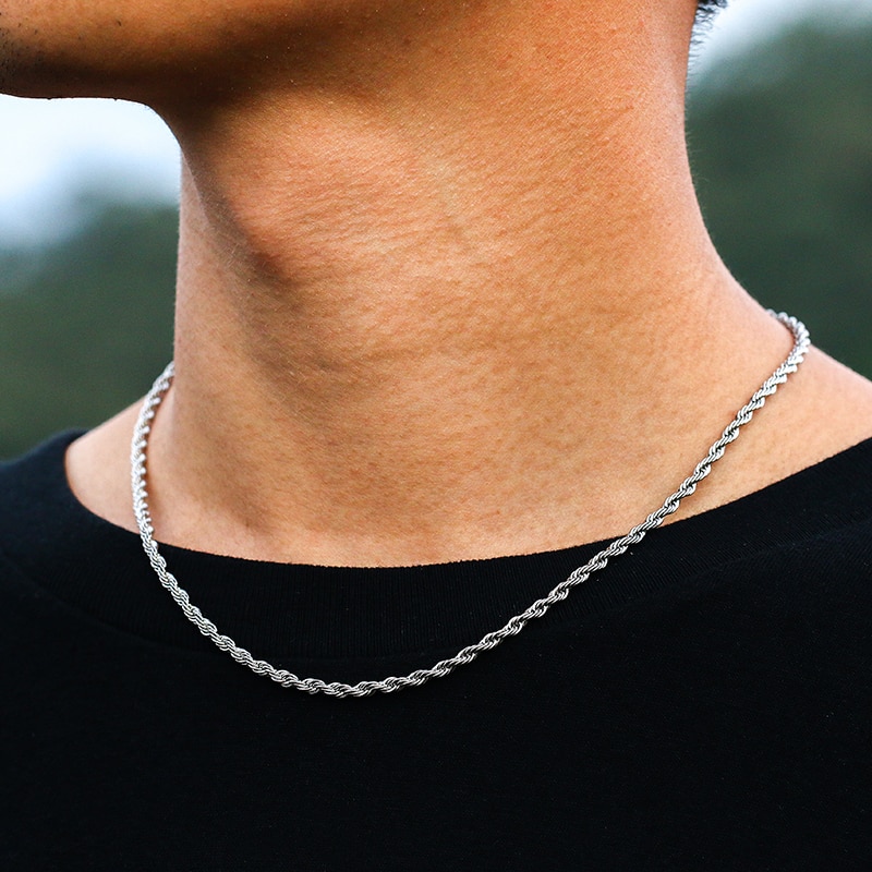 3mm Cuban Chain Rope Chain Stainless Steel Classical Necklace Mens Women Chains Around The Neck Gold Silver Color Necklace