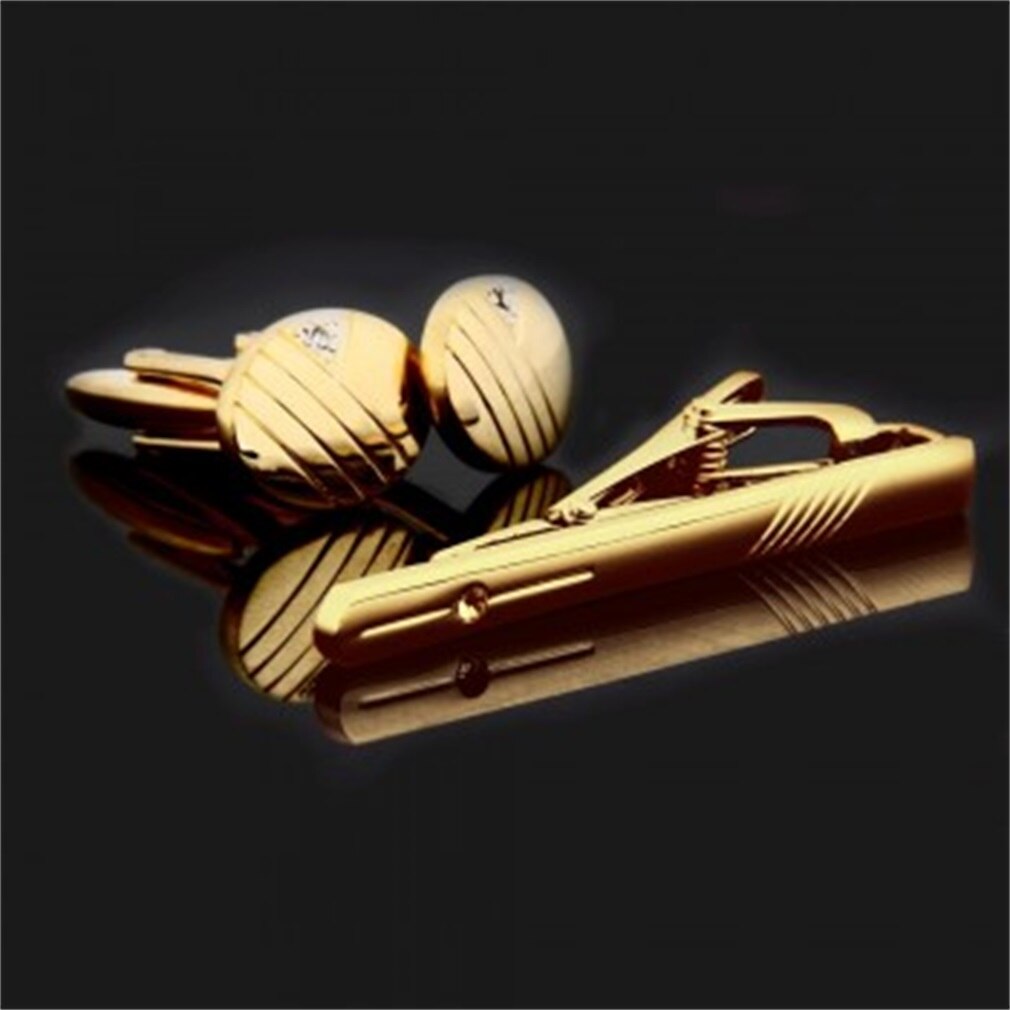 Gentleman Men Cuff Links Stainless Steel Gold Business Cutting Line Tie Clip and Cufflinks Set Tie Clip Classic For Business