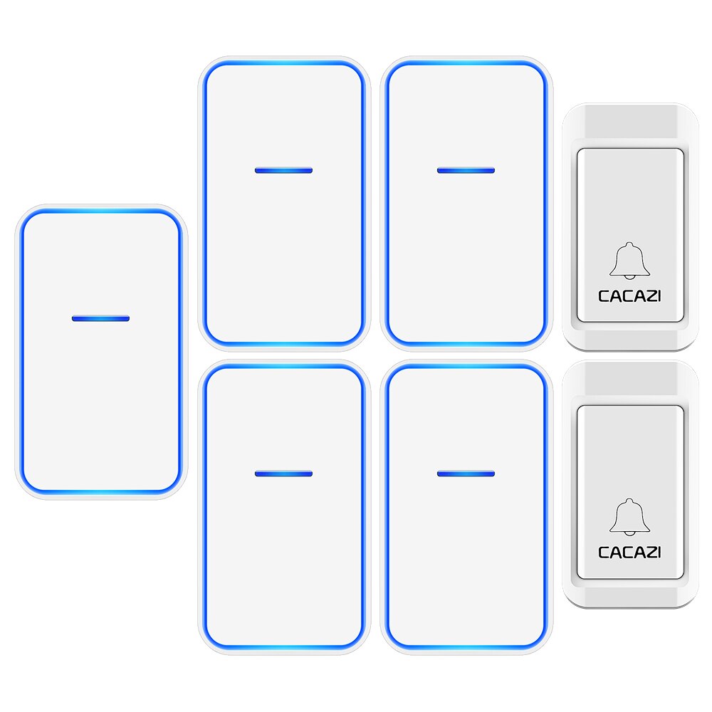 Cacazi Waterdichte Self-Powered Draadloze Deurbel Met Geen Batterij Nodig Home Deur Ring Bell 2 Knop 5 Ontvanger Ons eu Uk Plug: white 2x5 / EU