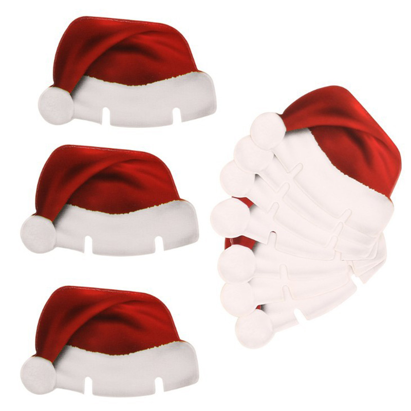 10 stks/partij Kerst Decoraties Voor Thuis Tafel Plaats Kaarten Christmas Santa Hoed Wijn Glas Decoratie Nieuwjaar Feestartikelen