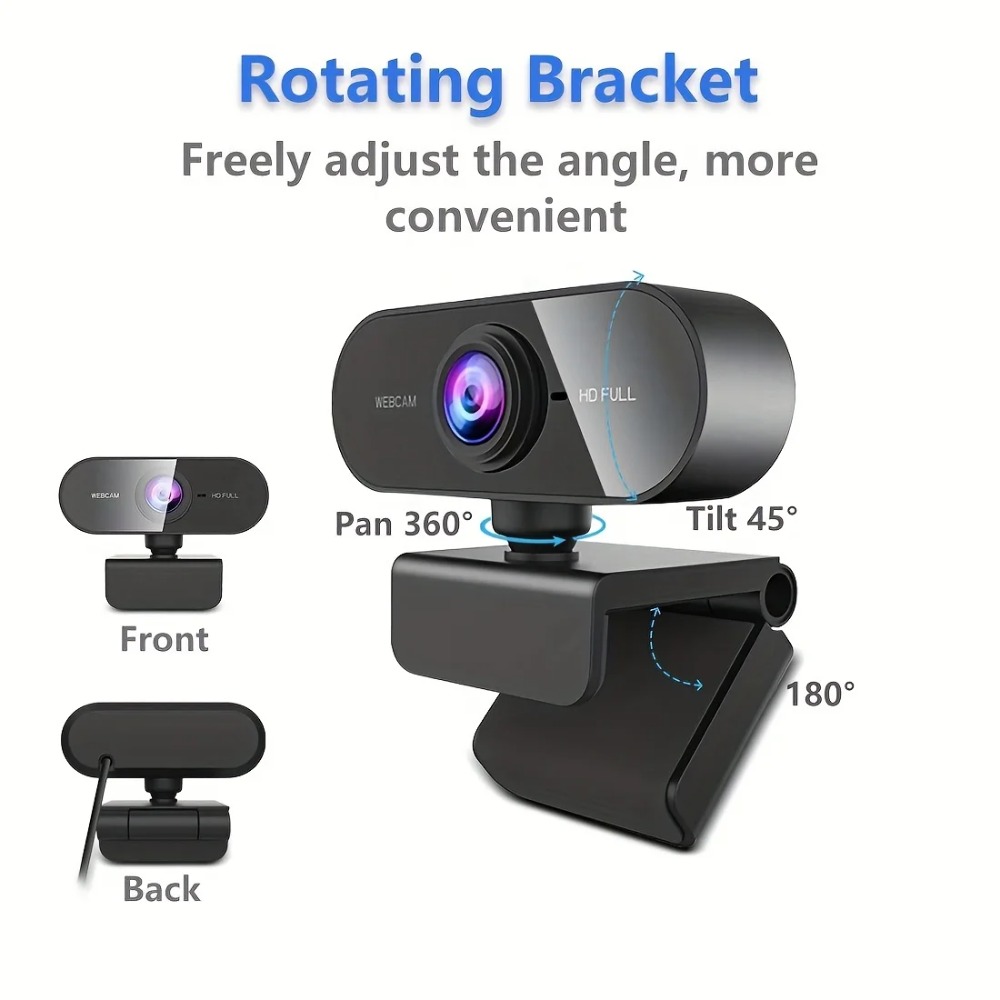 Webcam 1080p para pc, câmera usb giratória sem necessidade de drivers com microfone para computador desktop, ideal para videochamadas e conferências.