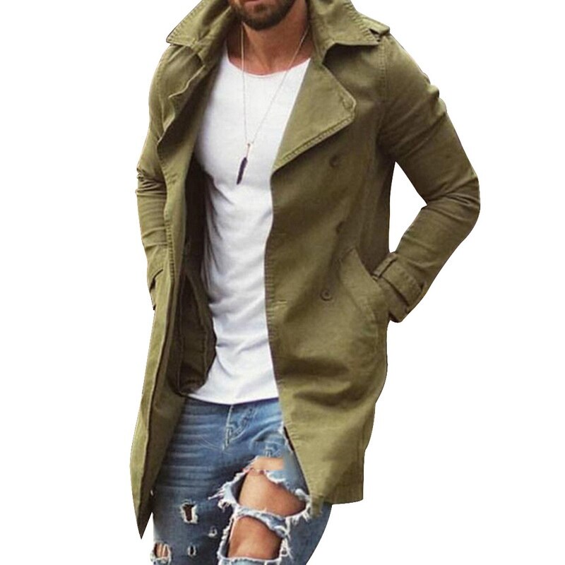 Vårens trenchcoats män höst utomhusjacka plus storlek 4xl enfärgad ytterkläder avslappnad lång överrock för herrkläder: Färg 3 / Asiatisk storlek xxl