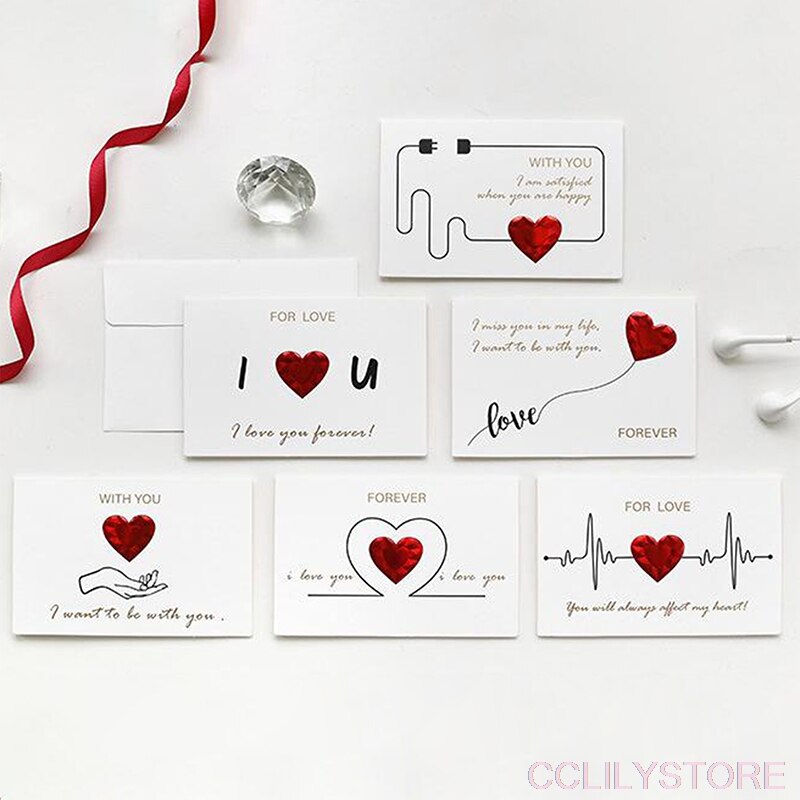 3D Red Heart Envelopes Romantic Valentine's Day Greeting Card Thanksgiving Foil Diy Love Thank You Card Message Card