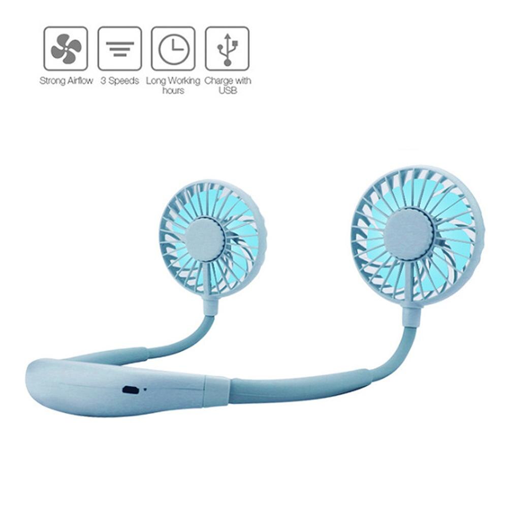 Draagbare 2000 Mah Usb Mini Ventilator Oplaadbare Hals Ventilator Kleine Draagbare Sport Ventilator Licht Usb Desk Hand Airconditioner Koeler: Blue