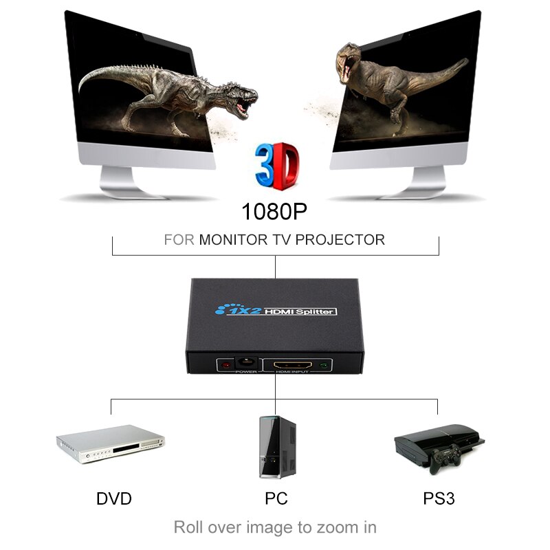 HD 1080P Splitter Video HDMI-kompatibel Umschalter 1x2 Splitter Kasten Adapter Für DVD Projektor DLP LCD Xbox HDTV
