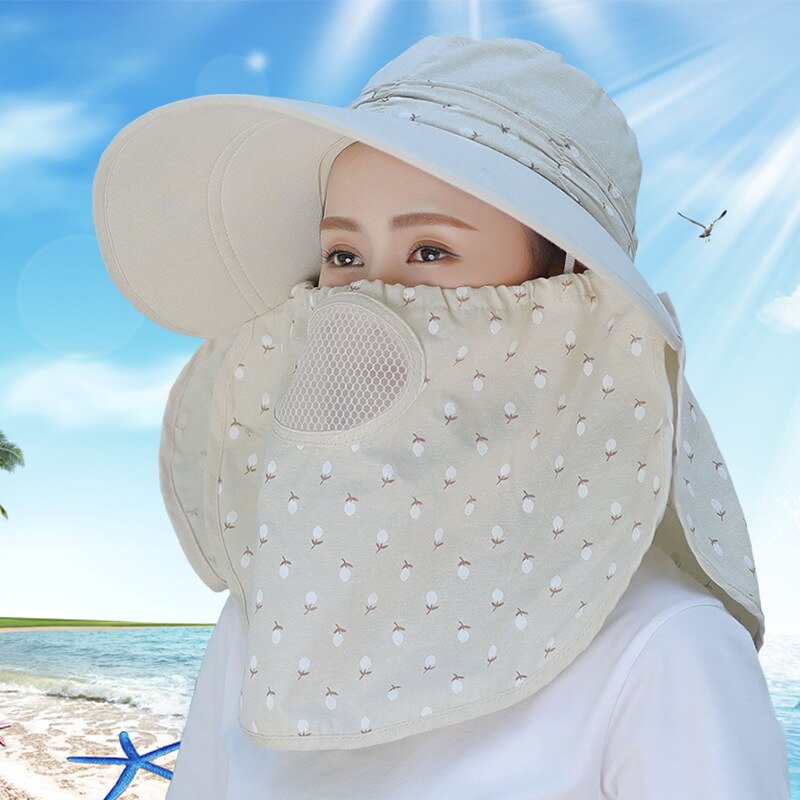 Capa de proteção primavera verão chapéus de sol feminino pescoço rosto protetor solar de borda larga respirável pescador chapéu máscara de sol ao ar livre