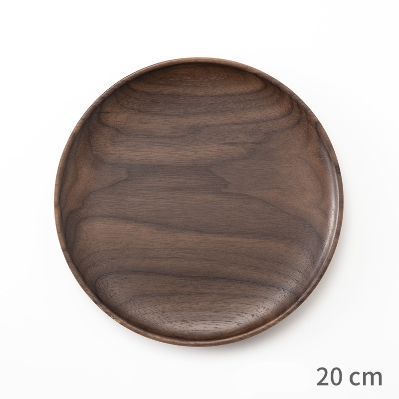 Assiettes rondes en noyer noir, vaisselle en bois, pour dîner, Dessert, thé, stockage des aliments: 20CM