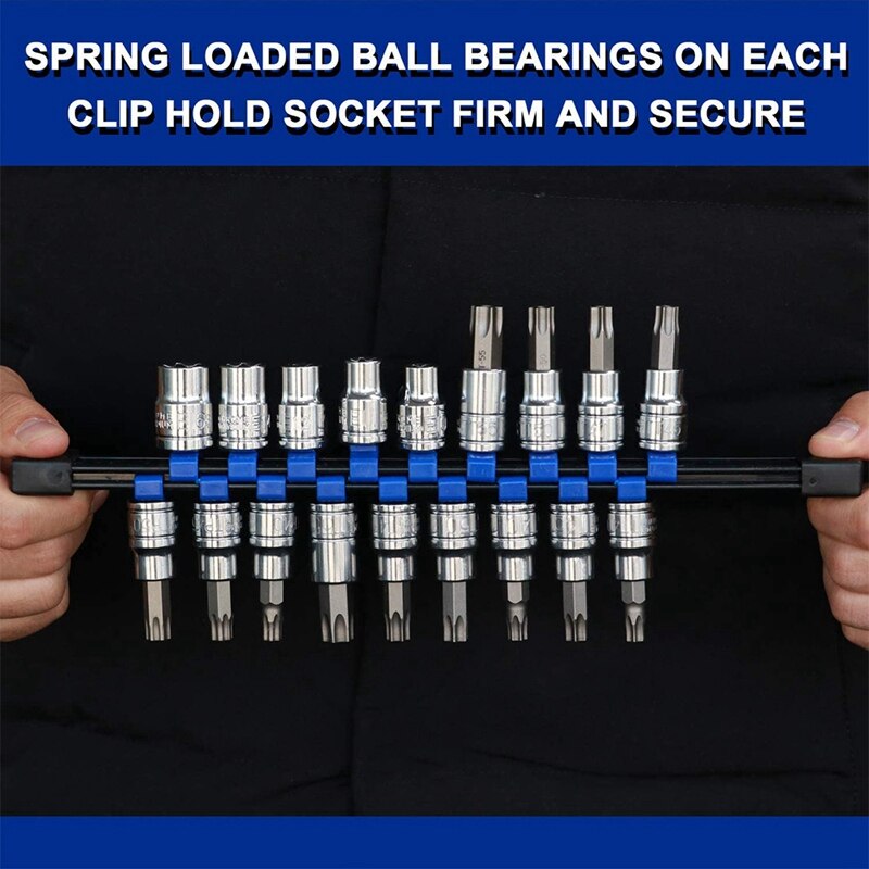 6Pcs Double Sided Socket Organizer, Mountable Sliding Tray Rack Tool Rail Holder,Double Side Socket Rails