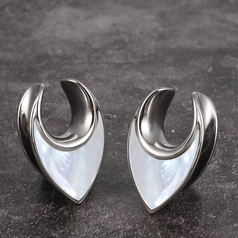 Twolobes 2 pièces conque coquille selle jauges d'oreille bouchons Tunnels civière corps Piercing bijoux acier inoxydable hypoallergénique: WHITE / Couleur or jaune pâle