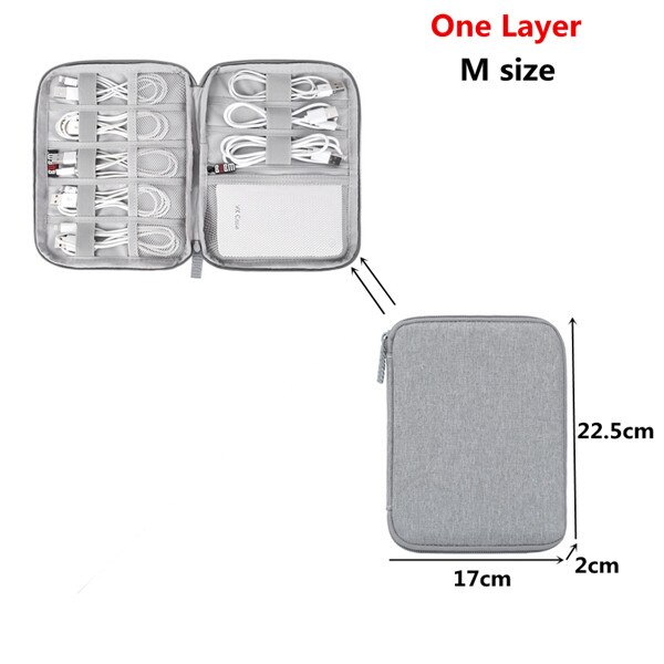 Travel Accessory Cable Bag Portable Digital USB Electronic Organizer Gadget Case Travel Cellphone Charge Mobile Charger Holder: M Gray