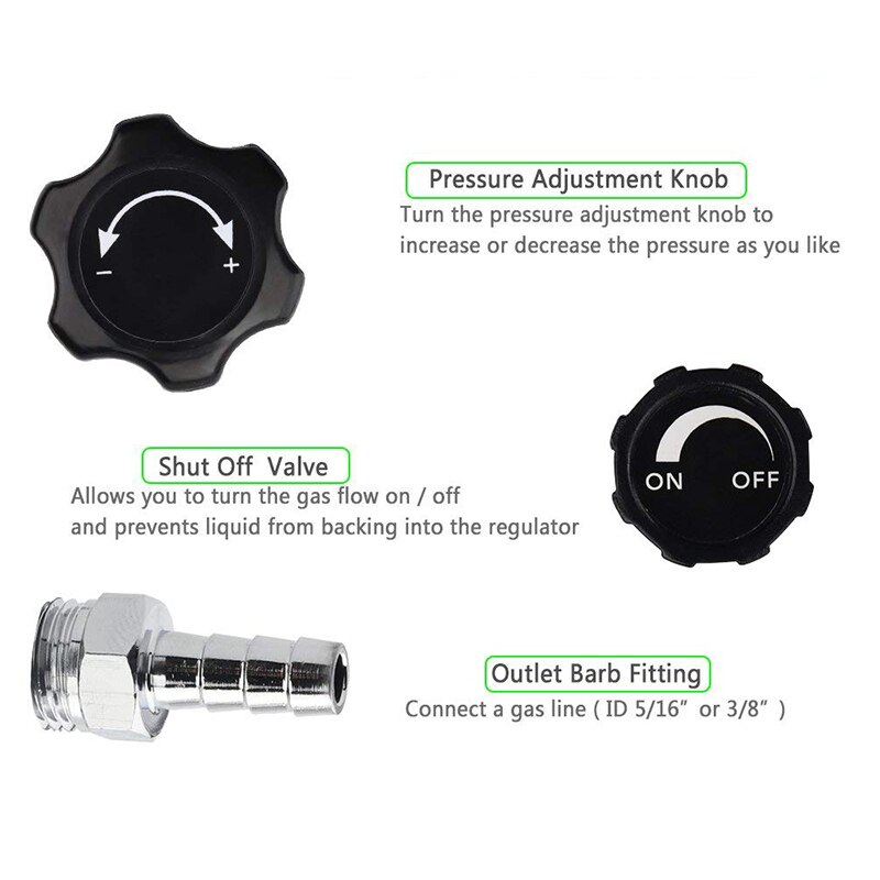 CGA320 Dual Gauge CO2 Gas Regulator for Homebrew Soda Draft Beer Kegging Set, with 5/16'' Barbed Shuttoff Valve ,Gas 0-3000PSI