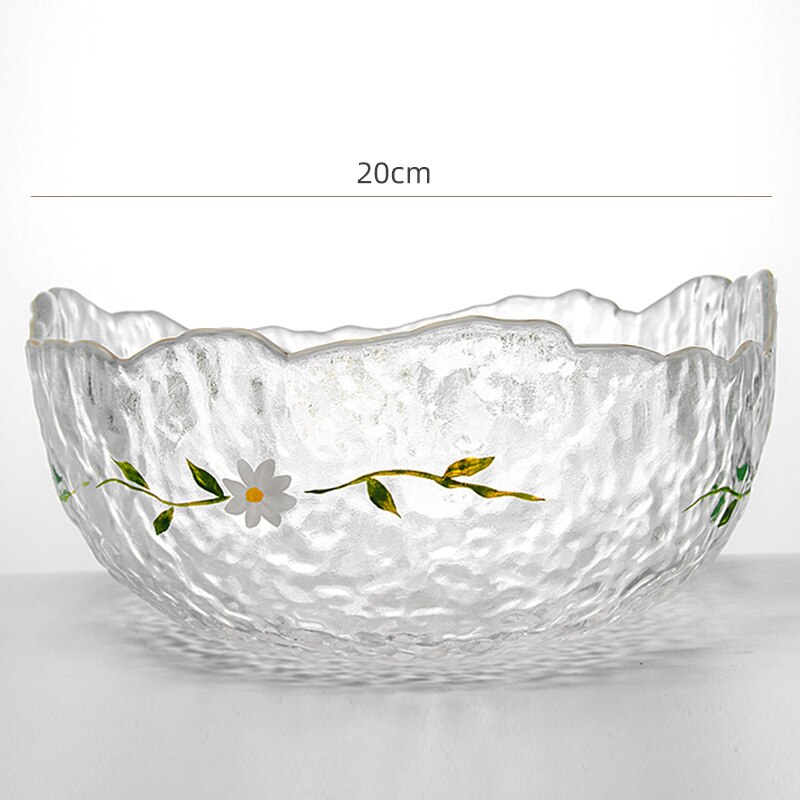 Cool Summer Hammer Mesh Glass Fruit Daisy Plate Salad Bowl Hand-painted Glass Tableware Dinner Set Plates and Dishes: Big