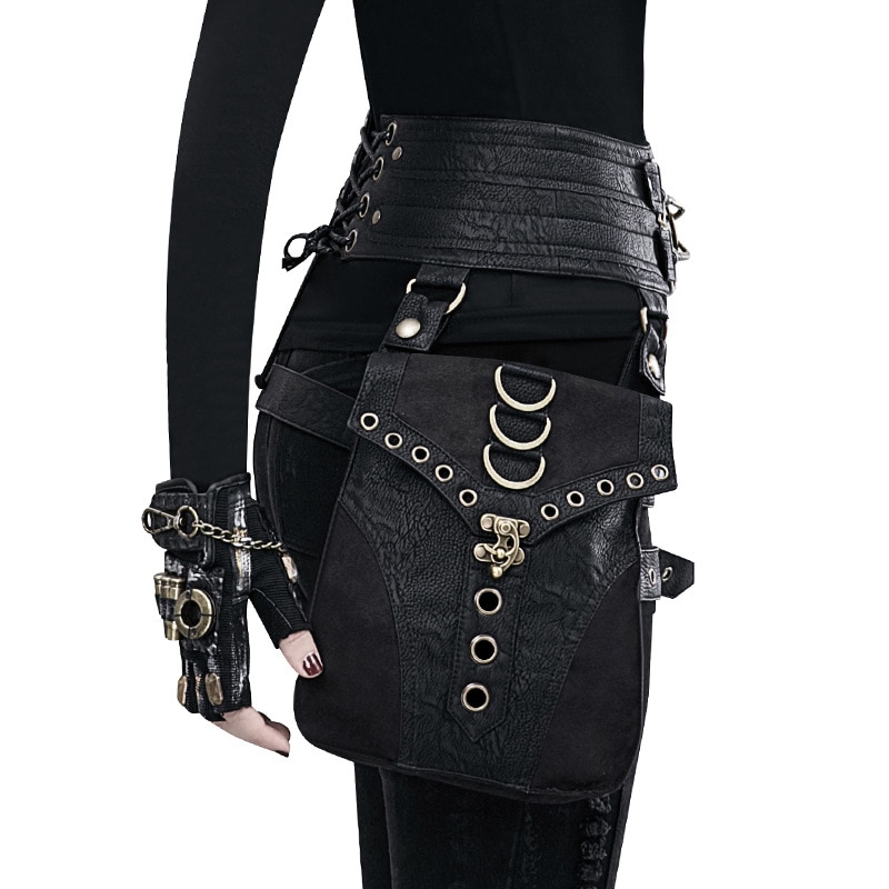 Steampunk vintage couro do plutônio vapor punk retro fanny pacote rock gótico cosplay cintura sacos pacotes vitoriano presente legal feminino perna saco