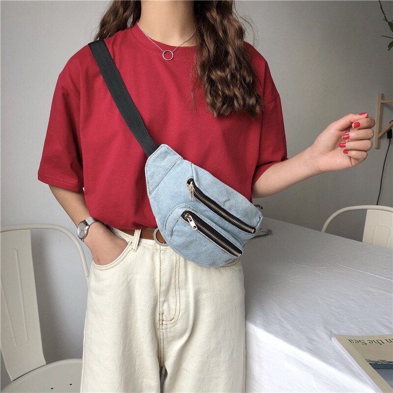 Casual Denim Rits Taille Tassen Voor Vrouwen Mode Borst Tas Grote Capaciteit Reizen Schoudertas Vrouwelijke Eenvoudige Wilde Crossbody Handtas