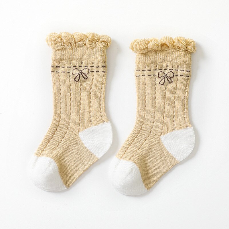 Calcetines finos de algodón para bebé, medias cómodas y transpirables con lazo de encaje, accesorios de para bebé de 0 a 3 años, 1 par: yellow / 0-6M