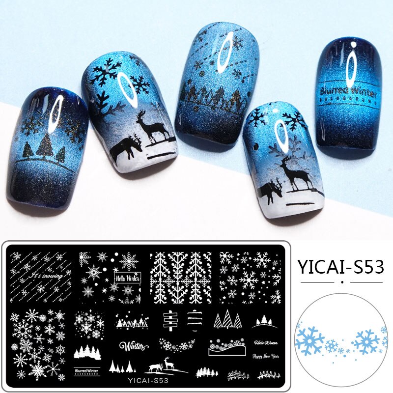 Nagel Stanzen Platten Weihnachten Schneeflocken Elch Glocke Santa Claus Winter Nail art Stempel Vorlage Bild Platte Schablone Maniküre Werkzeug: yicais53