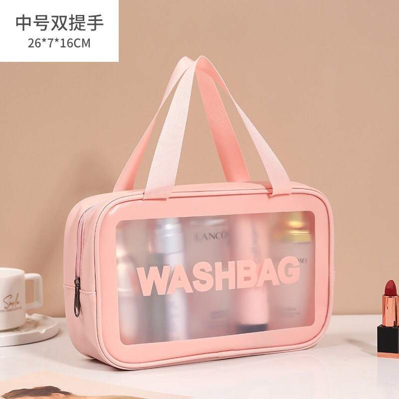 FUDEAM Transparent PVC kobiety kosmetyczka wodoodporne torby podróżne kosmetyczki organizuj PU makijaż torba torebka damska do prania: Medium Pink C