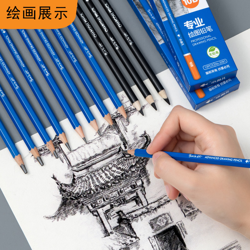 12 Pcs/Set drawing pencil Charcoal Soft/Medium/Hard Carbon Pencil Art Student Special Hand-painted HB Painting Draw Exam Pen