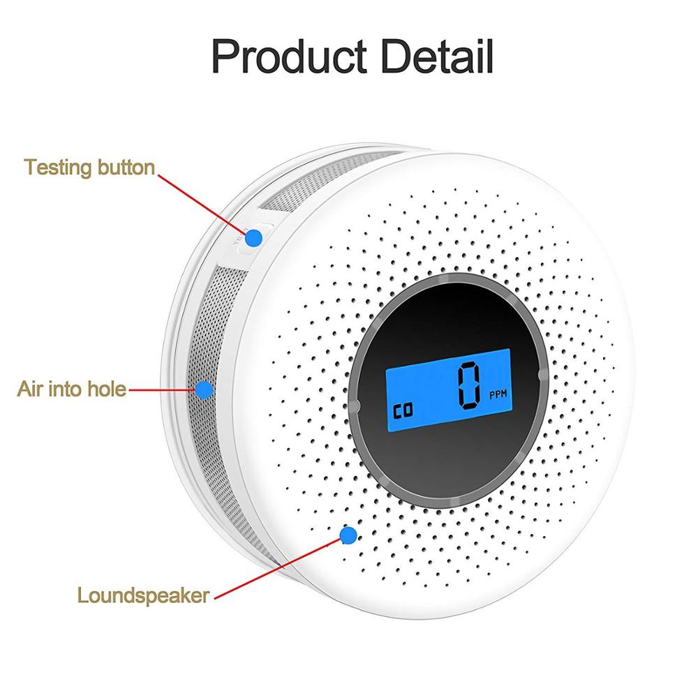 Combination Smoke and Carbon Monoxide Detector with Display Smoke CO Alarm Detector LCD CO Sensor 100dB siren sound