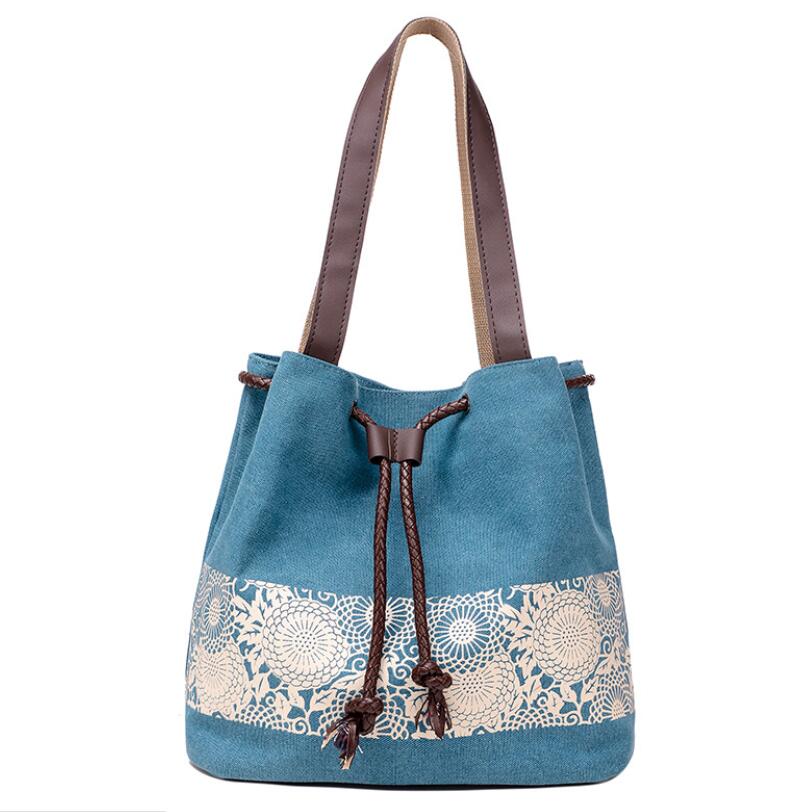 Vrouwen schoudertas de nationale stijl canvas tas en retro gedrukt tas zijn gedragen door de Sen vrouwen afdeling: Blue