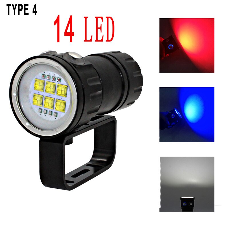 Lampe de plongée sous-marine XHP90, 80M de profondeur, lampe de poche pour caméra de photographie et vidéo, bleu blanc rouge: Type 4 / with battery