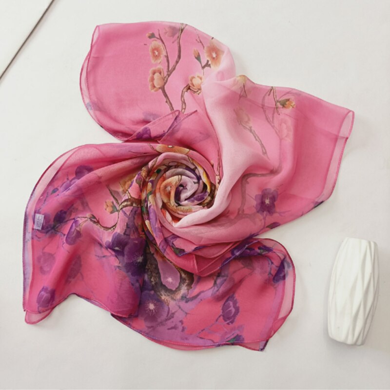 Mode Zon Zijden Sjaal Vrouwen Bloem Georgette Bandana Elegante Zee Strand Shawl Soft Hijab Lange Dunne Zijden Sjaal