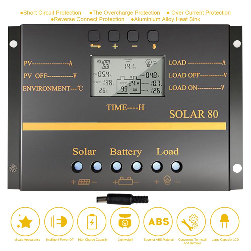 Solar 60a 80a pwm solar controller 12v/24v auto charger controller lcd display solpanel batteriopladningsregulator: 80a