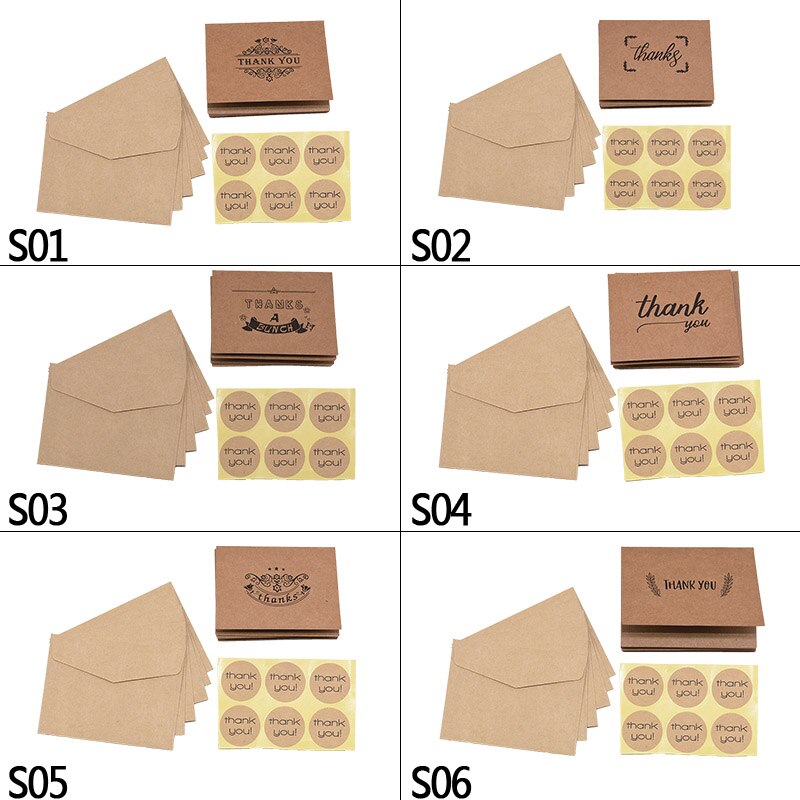 6 sæt retro kraftpapir tak kort kuverter klistermærker til fødselsdag taksigelse dag dekoration velsignelse lykønskning forsyninger