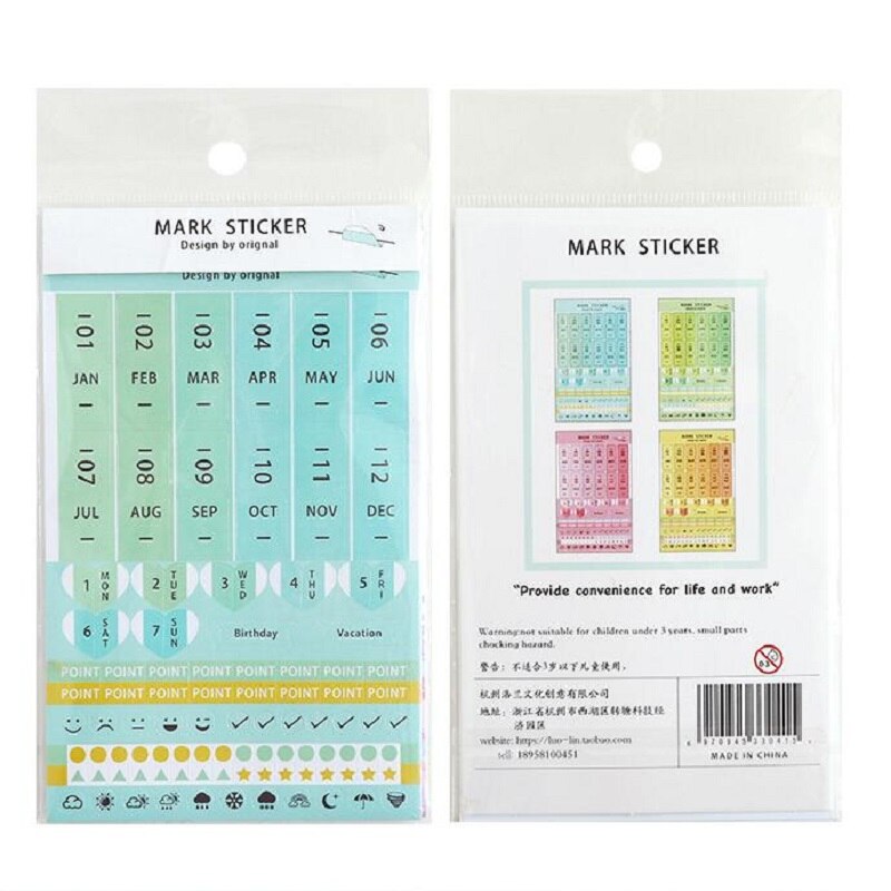 1pack=8sheets Color Rainbow Calendar Sticky Notes, Travel Journal Notebook Time Stickers Post it Notes, Office School Supplies