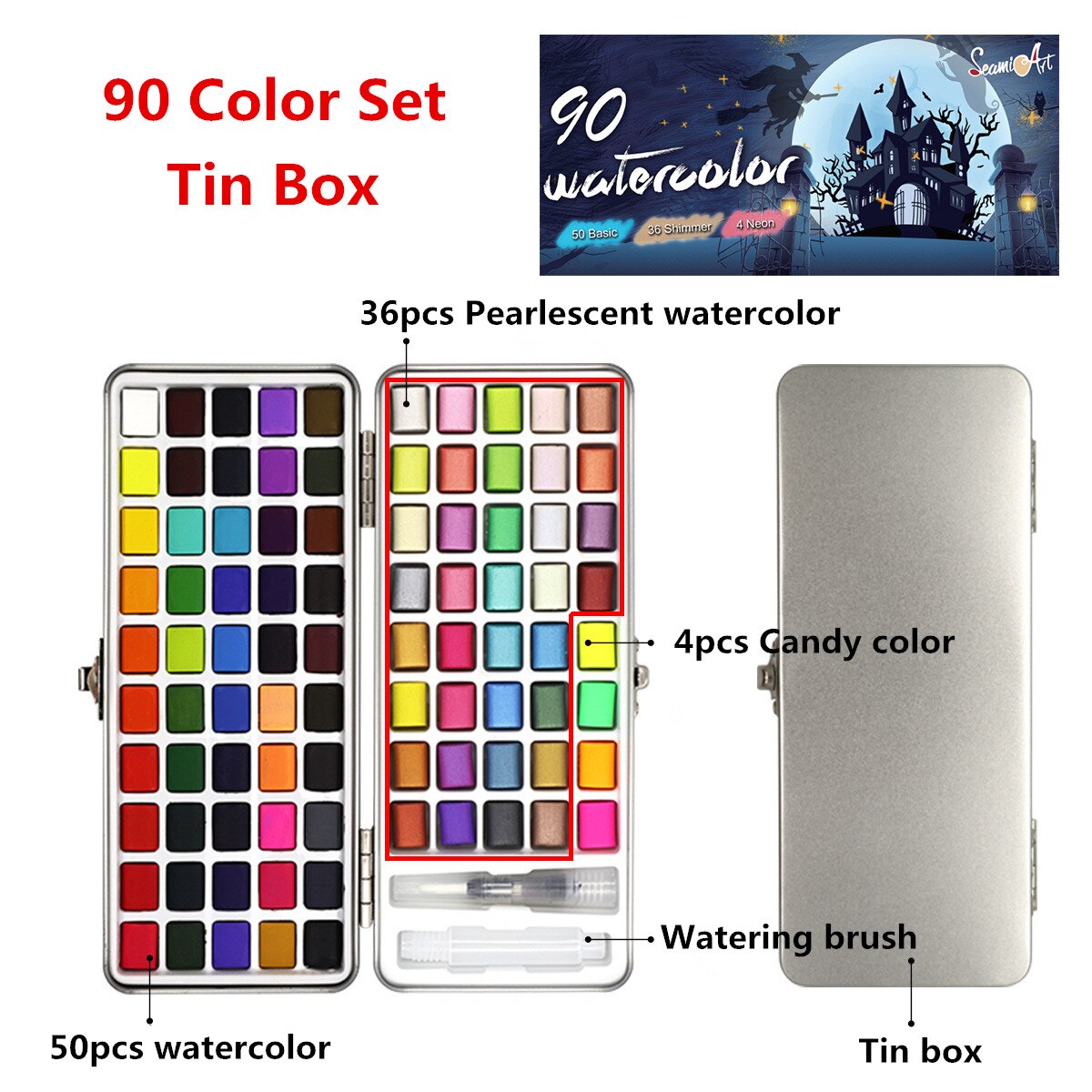 Seamiart Aquarel Set Basic Neone Glitter Aquarel Verf Voor Tekenen Art Verf Levert Aquarel: 90 Color Set