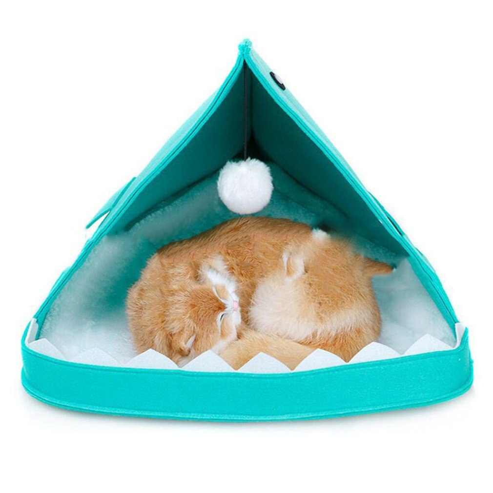 Pet Semi-enclosed Box Foldable Dog Cat Bed Anti-splashing House with Removable Mattress Puppy Cage Lounger Cat Dog Supplies