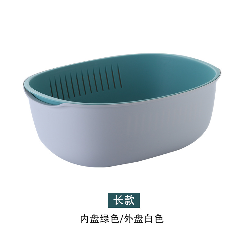 Køkken dørslag 2 in 1 frugt- og grøntsagsfilter skål sæt, aftagelige dørslag filter filter sæt vaskeskål: Hvid (oval form)