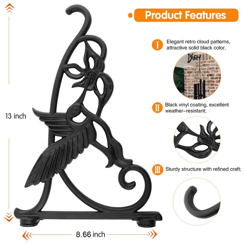 Heavy Duty Hanging Brackets,2Pcs 13Inch Hand Forged Cast Iron Wall Mount Bracket Durable Rust-Resistant Bird Hook