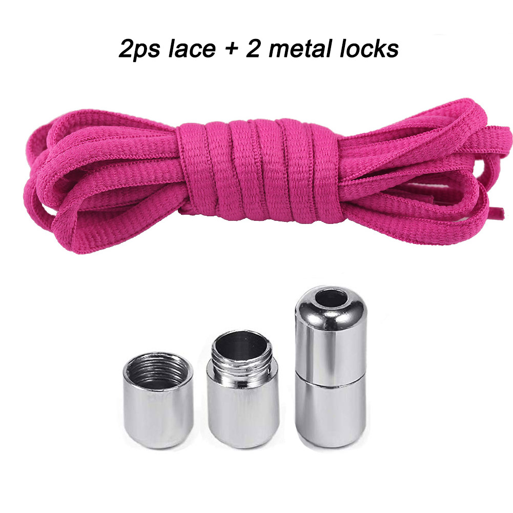 Elastische Geen Tie Schoenveters Ronde Metalen Lock Veters Voor Kinderen En Volwassen Sneakers Quick Schoenveters Halve Cirkel Shoestrings: Rose red
