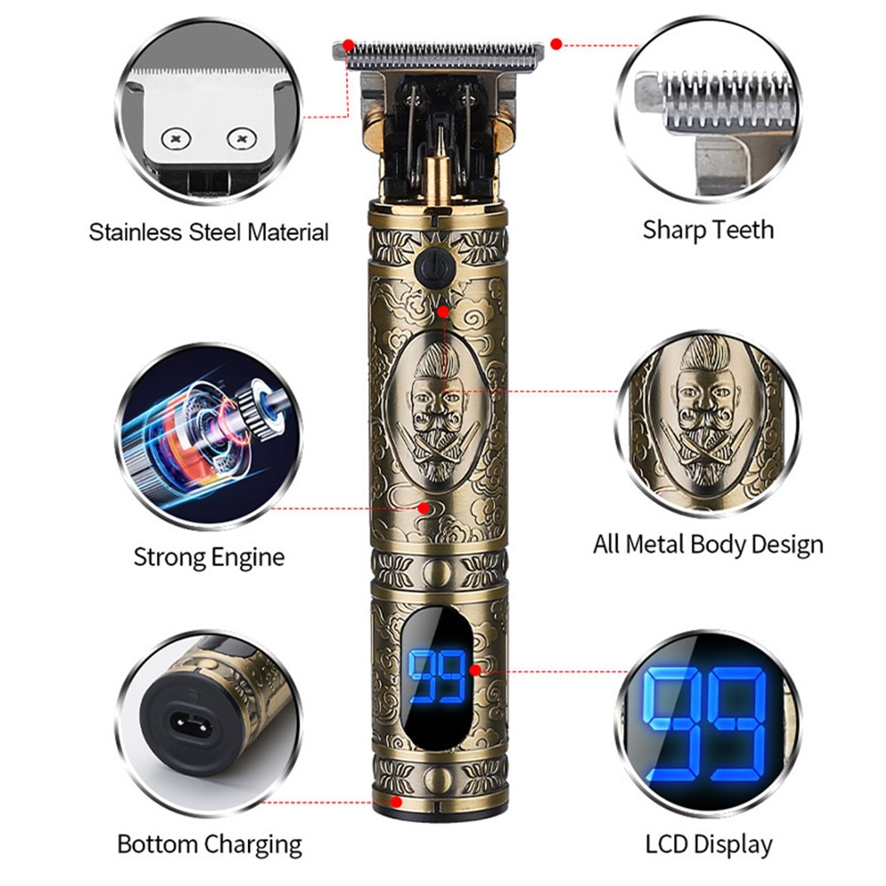 T9 métal électrique tondeuse à cheveux 10W LCD affichage tondeuse à cheveux Portable sans fil tondeuses à cheveux USB rasoir pour homme cheveux Style outil