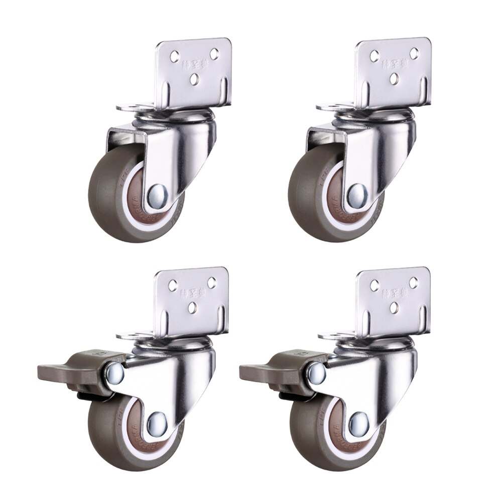 1/4PCS Furniture Swivel Casters Wheels Crib Rubber Rollers Wheel L-Bracket Caster With Brake No Noise For Crib Bookcase Cabinet