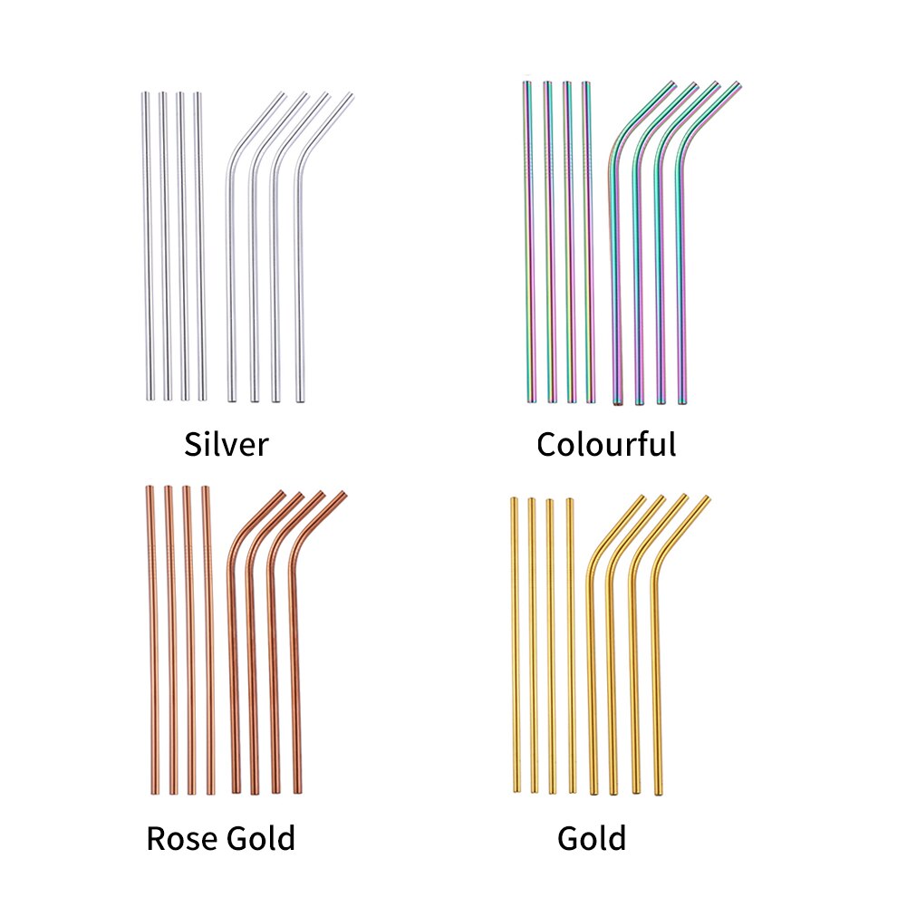 10pcs/set Cocktail Party Bar Reusable Straws Cleaning Brushes Long Birthday Wedding Coffee Drinking Festival Stainless Steel