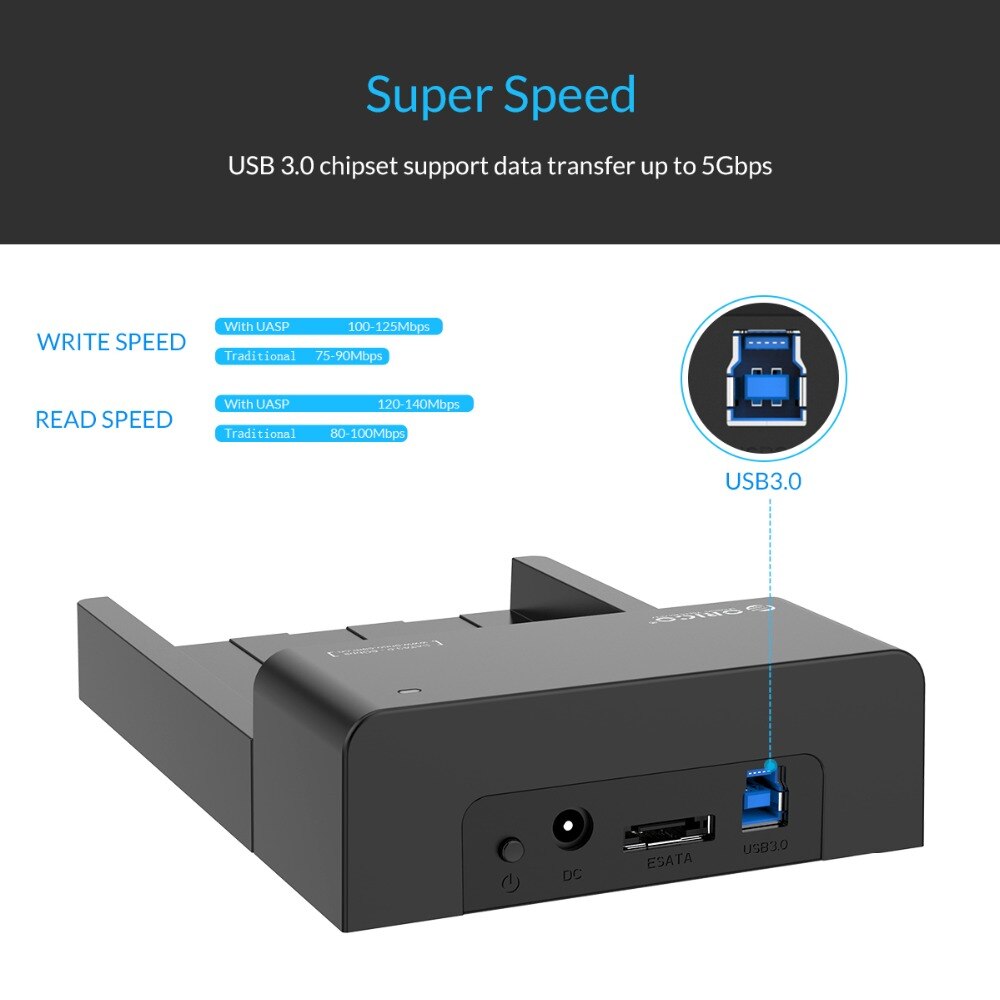 ORICO USB 3.0 & eSATA 2.5" & 3.5"SATA Hard Drive Docking Station Tool Free for 2.5 inch and 3.5 inch HDD-Black(6518SUS3-V2)