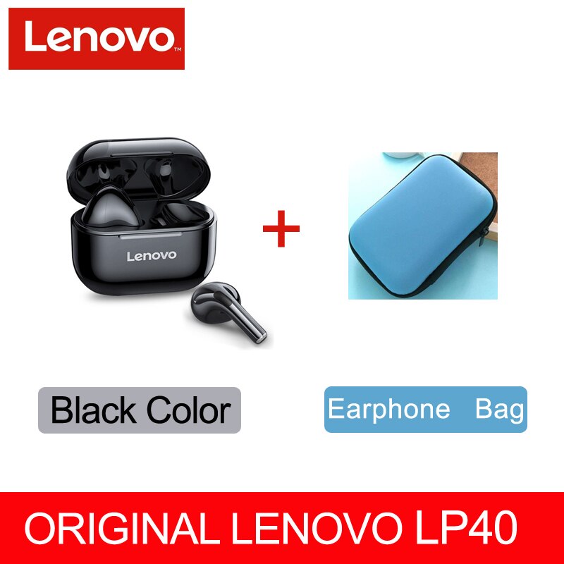 Original Lenovo LP40 TWS auricular Bluetooth inalámbrico verdadero 5,0 estéreo bajo con micrófono de manos libres auriculares AI Control IPX5 impermeable: LP40 Black and Case