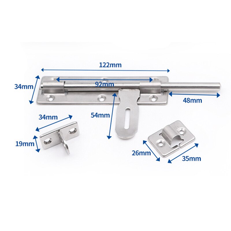 Vacclo Stainless Steel Door Latch Sliding Lock Window Drawer Cupboard Lock Barrel Bolt Latch Padlock Clasp Furniture Hardware: 8 inch