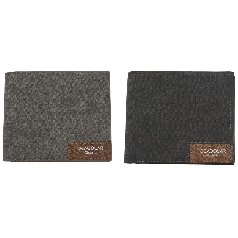 Deabolar merk 2 stuks portemonnee portemonnees slanke heren retro portemonnees heren dunne portemonnees, zwart & grijs