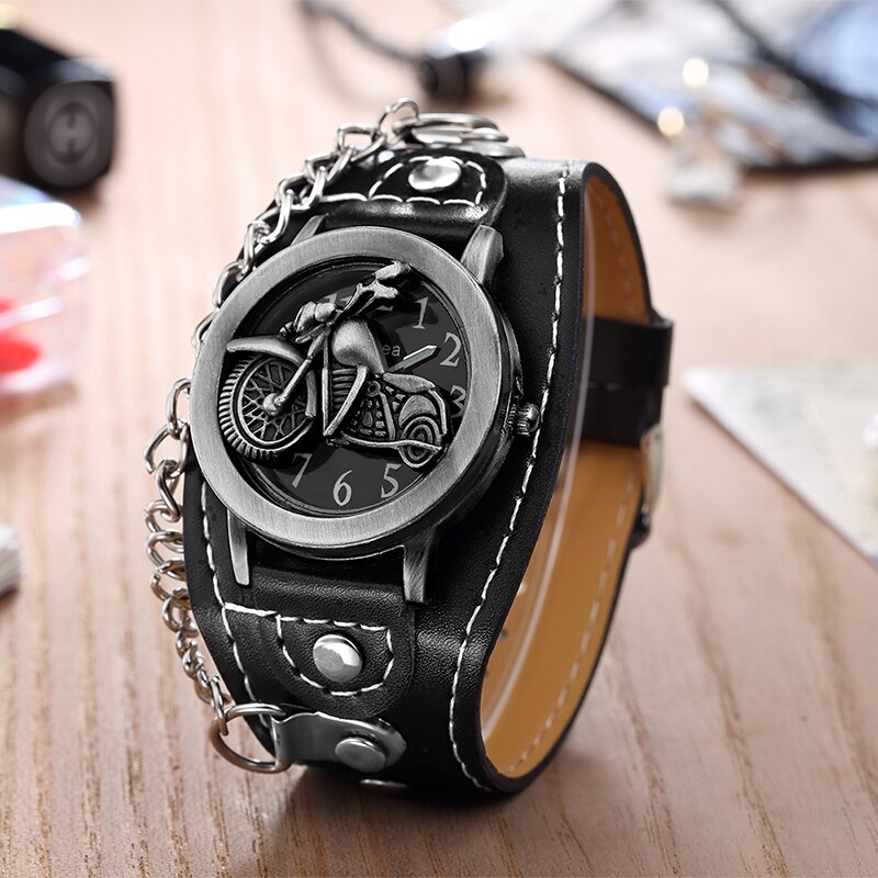 Sales O.T.SEA Brand Cool Motorcycle Skull Leather Watch Men Sports Quartz Wrist Watch Relogio Masculino 1831-4