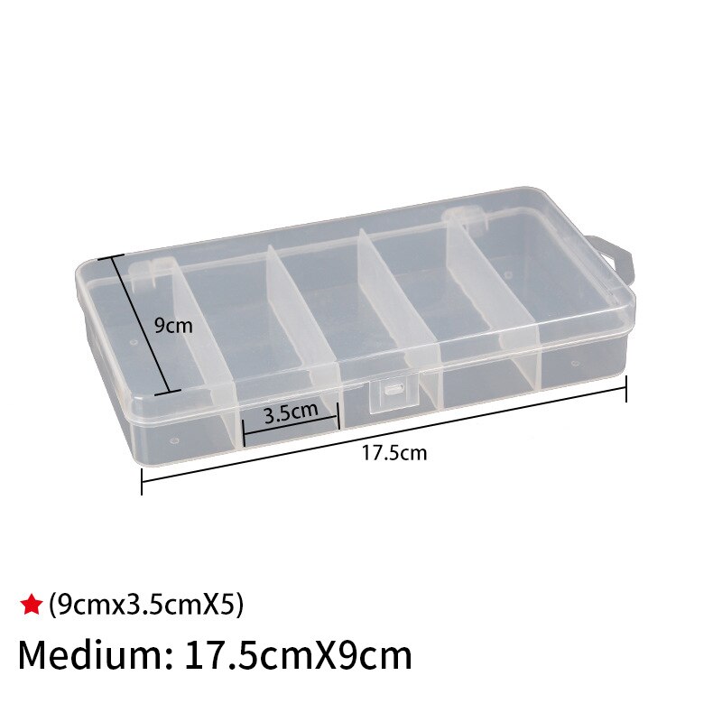 Caja de almacenamiento de plástico para anzuelos de pesca, caja cuadrada para accesorios, aparejos de pesca al aire libre, 5 compartimentos