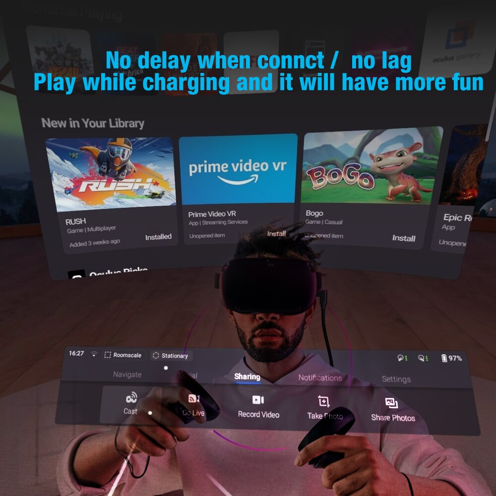 7m 6m 5m til oculus quest 2 link kabel usb 3.2 lynopladningskabler til quest 2 vr data hurtigopladninger vr headset tilbehør