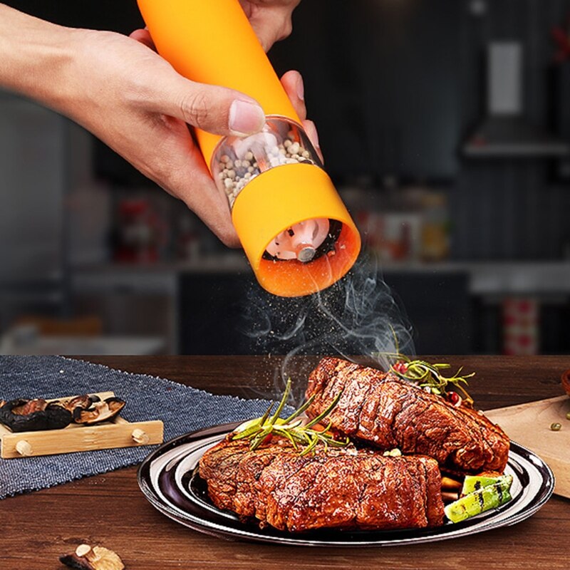 J2FB Elektrische Pfeffermühle Salz Gewürz Kräuter Behälter mit Led-leuchten Mühle Einstellbar Grobheit Home Küche Kochen BBQ